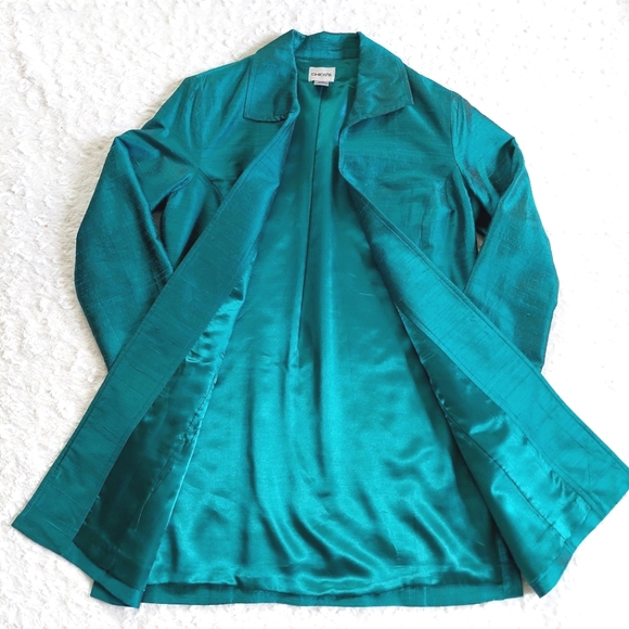 Chico's 100% Silk Teal Turquoise Jacket Topper - Size 4 (Chico's Size 0) - Picture 2 of 7